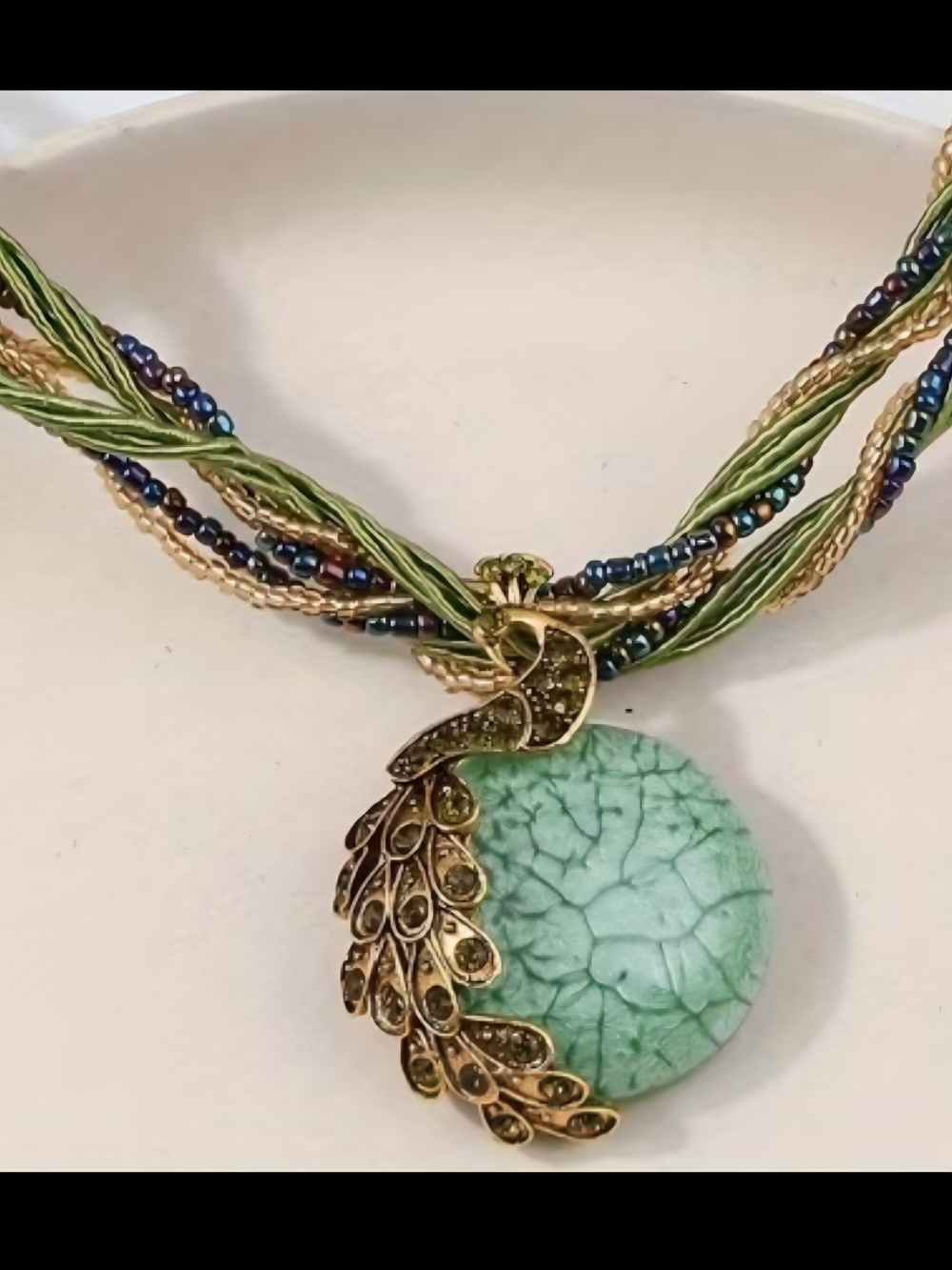 Peacock Pendant Necklace with Green Stone